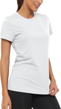 Športna majica za ženske Funkcionalna Dihljiva Hitro sušeča Lahka Bela 2XL, 100% poliester, prilegajoč kroj, kratek rokav, brezšivna etiketa, za jogo, tek, fitnes, trekking, golf, plezanje
