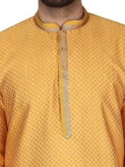 Moški komplet Kurta Pyjama 2-delni iz žakardne svile zlata barva ročno vezenje stoječi ovratnik gumbi na gubici velikost S prsni obseg 102 cm za poroke in slavnostne dogodke