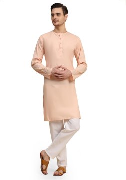 Moški komplet Kurta pižama iz 100% bombaža roza barva velikost S za vsakdanjo nošnjo, festivale, verske slovesnosti in poroke, zračna, lahka, prijazna do kože, ohlapen ergonomski kroj