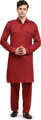 Moški komplet Kurta Pyjama iz 100% bombaža tipa handloom, dvodelni komplet v slogu Pathani z dolgo srajco in pižama hlačami, lahek in prezračen, 4 žepi, vezalka v pasu, rdeč, velikost S