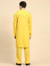 Moški komplet Kurta Pyjama Pathani iz 100% bombaža tipa handloom, 2 kom (kurta in hlače), lahek in prezračen, hlače z vezalko, 4 žepi, zlata barva, velikost L (42)