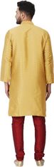 Moški komplet Kurta Pižama 2 kom zlata etno elegantna obleka iz umetne svile mandarin ovratnik dolgi rokav ročna izdelava regular fit velikost S za poroke slovesnosti darilo