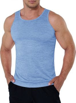 Moška športna majica brez rokavov tank top za fitnes in trening, hitro sušeča dihajoča iz poliestra z 4-way stretch elastičnostjo, ploski šivi proti draženju, melanžni videz, modra, velikost XXL