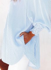 Ženska srajca oversize modra v črtah casual elegantna button-down z gumbno letvijo, žepom na prsih in elastičnimi manšetami dolgih rokavov, ohlapen kroj za vsak dan, velikost M, za vse leto