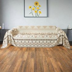 Prevleka za kavč obojestranska proti zdrsu iz mehke šenil tkanine 180 x 230 cm bela za dvosedežne kavče, fotelje in posteljo, zaščita pred živalsko dlako in madeži, pralna v pralnem stroju
