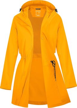 Ženska Dežna Softshell Jakna Plašč Dolg Trench Vodoodporna 10000 mm Dihajoča 10000 g/m²/24h Rumena Velikost M Z Notranjim Žepom, Nastavljivo Vrvico v Pasu in Manšetami, Obojesmerno Zadrgo