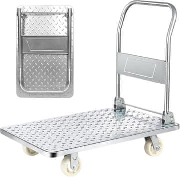 Transportni ploščati voziček siv zložljiv, nosilnost 400 kg, dimenzije 90x60 cm, 4 vrtljiva kolesa 360°, protidrsna površina, zaobljeni protitrčilni robovi, titanovo jeklo