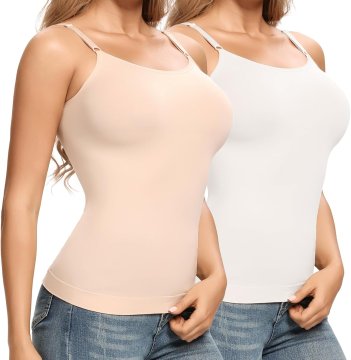 Oblikovalna majica Shapewear za ženske z zoževanjem pasu in nadzorom trebuha, brezšivna, tanki nastavljivi ramenski trakovi spaghetti, prijazna do kože, dihajoča, bela, velikost S