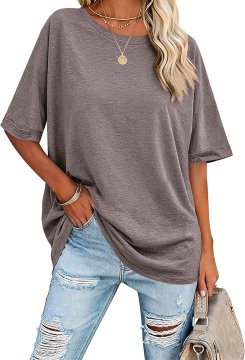 Ženska majica oversize ohlapna udobna stilska siva XXL kratki rokavi okrogel izrez iz mešanice 60 % poliester 35 % viskoza 5 % spandex elastična mehka prijazna do kože za vsak dan