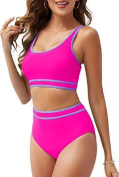 Ženske kopalke bikini push-up z visokim pasom, oblikovalne, komplet, rožnate, velikost L, 82% recikliran poliamid 18% elastan, odstranljive skodelice, nastavljive naramnice, odporne na klor