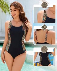 Ženski športni enodelni kopalni kostum Push-Up z odstranljivimi oblikovalnimi vložki, racerback kroj za bazen in aqua aerobiko, 82% poliamid 18% elastan, hitro sušeč, črn, velikost M