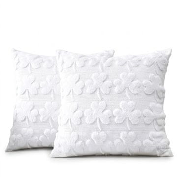 Set 2 kom mehkih plišastih dekorativnih prevlek za blazine 50 x 50 cm bele barve iz velurja iz umetne volne s 3D tufted vzorcem za dnevno sobo spalnico in pisarno, možnost pranja v pralnem stroju