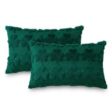 Set 2 dekorativnih prevlek za blazine 40x60 cm iz plišastega žameta, zelene barve, iz imitacije volne s tuftanim vzorcem, gladek žamet na hrbtni strani, za kavč, spalnico ali dnevno sobo