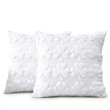 Set 2 prevleki za blazine 45x45 cm bele barve iz mehkega umetnega žameta s tuftan vzorcem, dekorativne prevleke za dnevno sobo, spalnico, otroško sobo, kavč ali fotelj, pranje v hladni vodi