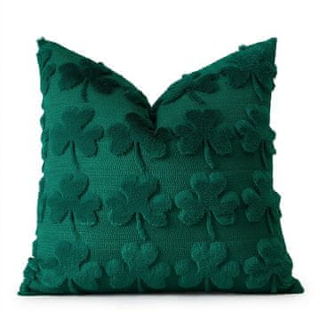 Dekorativna prevleka za blazino 50x50 cm zelena z vzorcem detelje Clover iz luksuznega mehkega plišastega sameta faux wool za dnevno sobo, spalnico, pisarno in vrt, 1 kos
