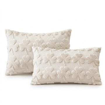 Prevleka za blazino Dekorativna Plišasta Komplet 2 kom Bež 30x50 cm – mehek pliš imitacija velurja s tufted vzorcem deteljice enostranski 3D učinek, za kavč in posteljo, pranje v hladni vodi