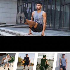 Set 2 moških atletskih majic brez rokavov Tank Top muscle shirt bela/siva 2 kom velikost S 92% poliester 8% elastan žakardna mreža hitro se suši fitnes bodybuilding tek
