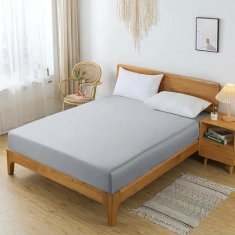 Rjuha z gumijem 140x200 cm bambusova svetlo siva – veganska svila, termoregulacija, visoka prepustnost zraka, za topper in box spring, globina 35 cm, pralni stroj in sušilnik