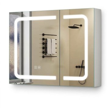 Osvetljena omarica za kopalnico z ogledalom 80x60 cm LED Anti-Fog vtičnica bela MDF kaljeno steklo HD 5 mm nastavljiva barvna temperatura regulacija svetlosti IP44