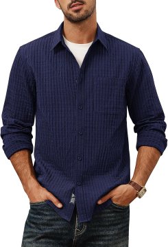 Moška žametna srajca Casual Elegantna z dolgimi rokavi, temno modra, velikost S, ravna silhueta, rahlo elastična (98% poliester, 2% viskoza), klasičen ovratnik, gumbna letev, žep na prsih