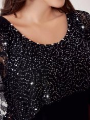 Elegantna ženska bluza Plus Size tunika iz čipke s bleščicami črna 2XL, 95% viskoza 5% elastan, poldolgi rokavi, okrogel izrez s kamenčki, za poroko, jubilej ali večerjo