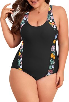 Kopalni kostim plus size enodelni oblikovalni črn 42 L s kontrolo trebuha, vgrajenimi skodelicami in križnimi nastavljivimi naramnicami, poliamid 82 % elastan 18 %, hitro sušeč, za bazen