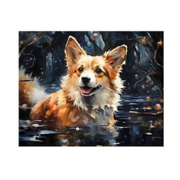 Nikcorp Slikanje po številkah Nikcorp platno DIY slika pes jesen 40x50 cm – komplet z akrilnimi barvami, lanenim platnom in vnaprej natisnjenim vzorcem za začetnike, ustvarjalni hobi, dekoracijo doma