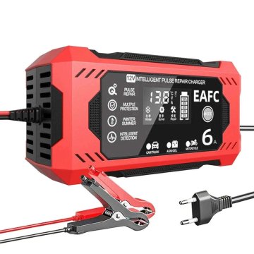 KJB Polnilnik svinčenih akumulatorjev 12 V / 6 A z LCD-zaslonom, rdeč, EU