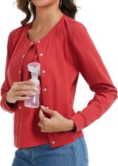 Kardigan za dojenje z dolgimi rokavi za dojilje elastičen rdeč 2XL skrito zapenjanje na gumbe za diskretno dojenje hitro sušeč dihajoč material odporen na vlago in znoj za dom, pisarno in aktivno