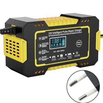 KJB Avtomatski polnilnik svinčenih akumulatorjev 12 V / 6 A z LCD-zaslonom, rumen, EU-vtič