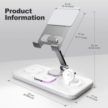 KJB Zložljiva brezžična polnilna postaja 7 v 1 do 15 W, USB-C, bela