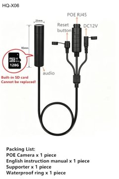 KJB Mini žična IP kamera z nočnim vidom, 5 MP, 4 mm, PoE, vgrajen pomnilnik 128 GB