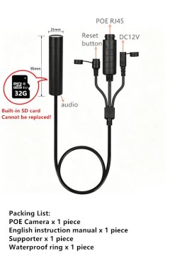 KJB Mini žična IP kamera, 5 MP, 2,1 mm, PoE, 32 GB