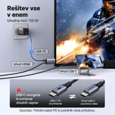 Ugreen USB-C na HDMI 4K kabel + polnjenje - 2M