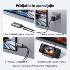 Ugreen USB-C na HDMI 4K kabel + polnjenje - 2M