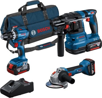 Bosch Bosch Professional 18V Akumulatorski set orodja GSB 18V-45 + GBH 18V-22 + GWS 18V-8 (3x4Ah baterije, polnilnik)