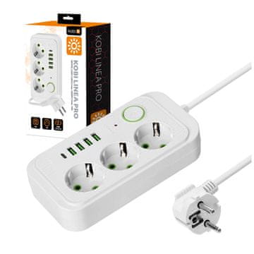 Kobi Podaljšek z razdelilcem 3 vtičnice + 4 USB + 1 USB-C 3m bel