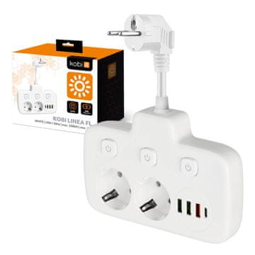 Kobi Podaljšek z razdelilcem 2 vtičnici + 3 USB + 1USB-C 0,2m bel