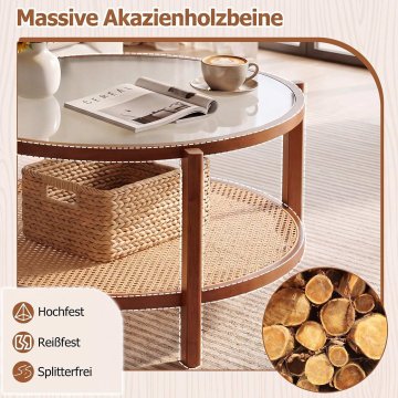 Northix Klubska mizica iz ratana z matiranim steklenim vrhom in lesenimi nogami