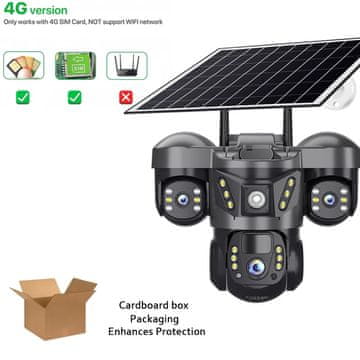 KJB Solarna zunanja kamera 4G s tremi objektivi, skupno 15 MP, brez kartice