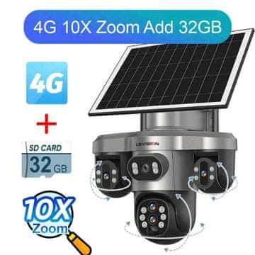 KJB Solarna zunanja kamera 4G PTZ s štirimi objektivi, 10× povečava, kartica 32 GB
