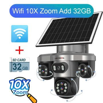 KJB Solarna zunanja kamera Wi-Fi PTZ s štirimi objektivi, 10× povečava, kartica 32 GB