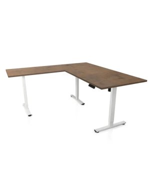 Ergovision Višinsko nastavljiva miza Classic L | Barva ogrodja: Bela | Barva mizne plošče: Temni hrast | Velikost: 180x180 (180x80, 100x60)