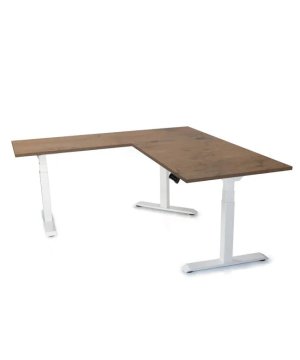 Ergovision Višinsko nastavljiva miza Supra L | Barva ogrodja: Bela | Barva mizne plošče: Temni hrast | Velikost: 180x180 (180x80, 100x60)