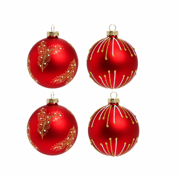 Rayher.	 Bunkice za božično drevo, rdeče zlate, 8 cm, set 4