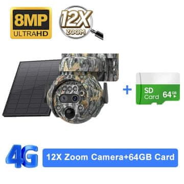 KJB Solarna zunanja kamera 4G z dvojnim objektivom, 8 MP, 12× zoom, 64 GB