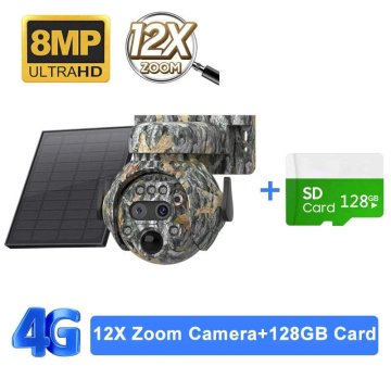 KJB Solarna zunanja kamera 4G z dvojnim objektivom, 8 MP, 12× zoom, 128 GB