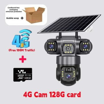 KJB Solarna zunanja kamera 4G s tremi objektivi, 15 MP, kartica 128 GB