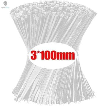 KJB Najlonske samozaporne kabelske vezice, bela, 3 × 100 mm, 300 kosov