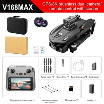KJB Dron V168 Pro Max GPS z 8K kamero in vgrajenim zaslonom